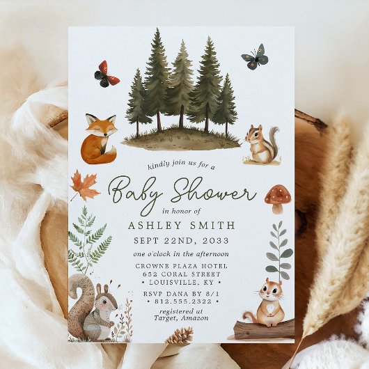 Baby shower Waterverf bossen bosdieren Kaart