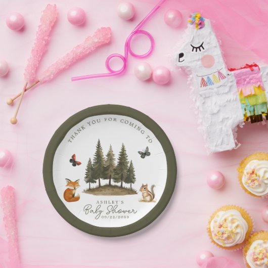 Baby shower Waterverf bossen bosdieren Papieren Bordje (Feest)