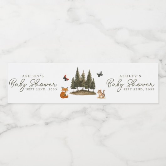 Baby shower Waterverf bossen bosdieren Waterfles Etiket (Enkel label)