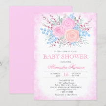 Baby shower Waterverf Bouquet Roses Girl