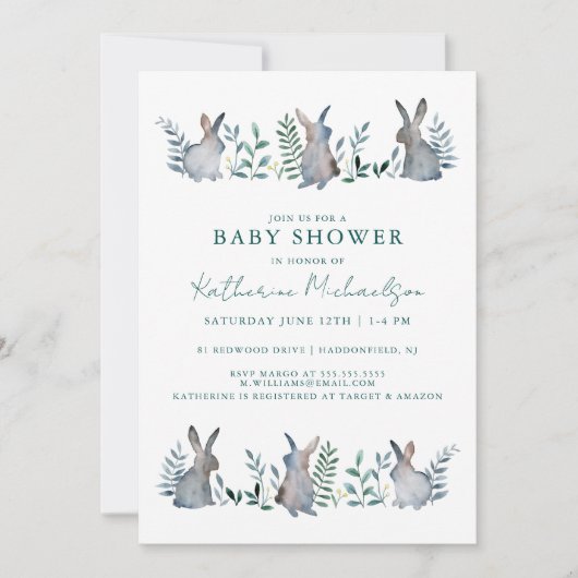 BABY SHOWER | Waterverf Bunny Kaart (Voorkant)