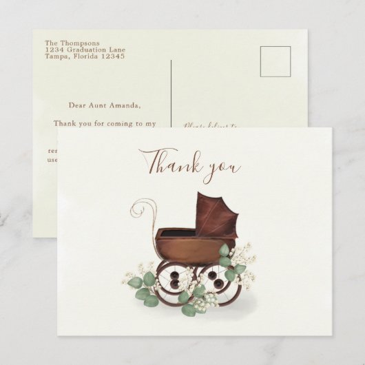  Baby shower Waterverf Carriage Hartelijk dank Briefkaart (Voorkant / Achterkant)