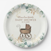 Baby shower Waterverf Cute Eucalyptus Leaves Papieren Bordje (Voorkant)