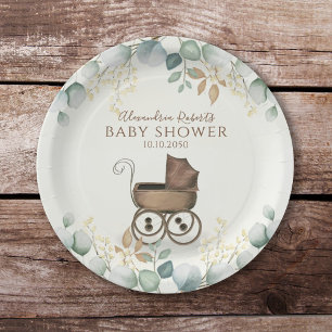 Baby shower Waterverf Cute Eucalyptus Leaves Papieren Bordje