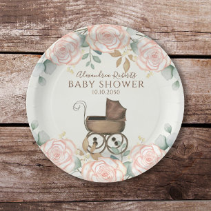 Baby shower Waterverf Cute Girl Eucalyptus Floral Papieren Bordje
