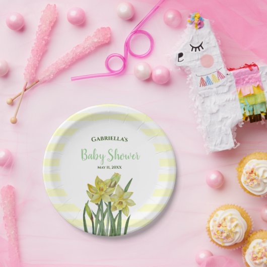 Baby shower Waterverf Daffodils Illustratie Papieren Bordje (Feest)
