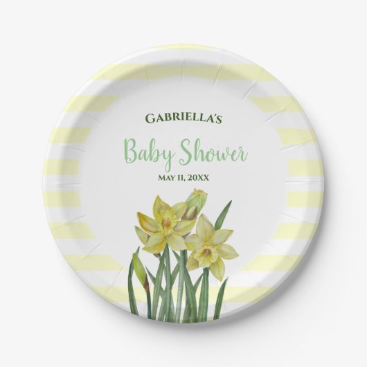 Baby shower Waterverf Daffodils Illustratie Papieren Bordje (Voorkant)