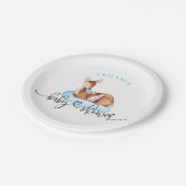 Baby shower Waterverf Deer Blue Cloud Papieren Bordje (Gekanteld)