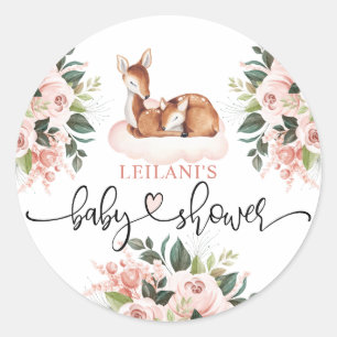 Baby shower Waterverf Der Pink Floral Ronde Sticker