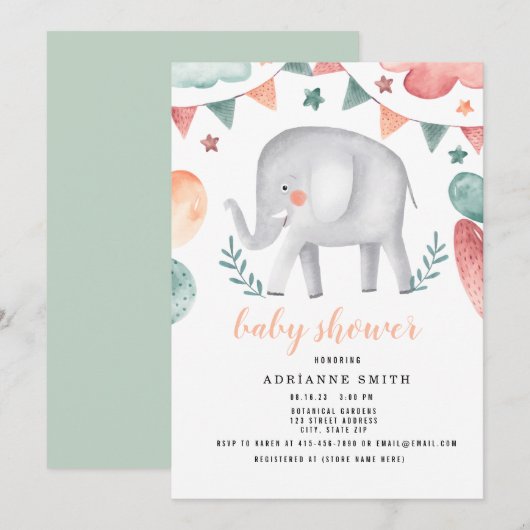 Baby shower Waterverf Dier Save The Date (Voorkant / Achterkant)