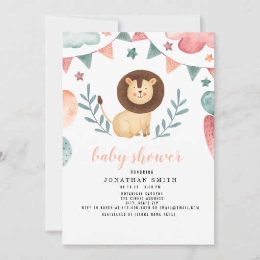 Baby shower, Waterverf dier Save The Date (Voorkant)