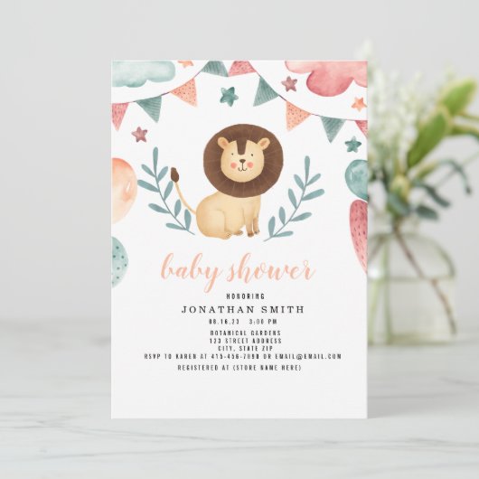 Baby shower, Waterverf dier Save The Date (Staand voorkant)