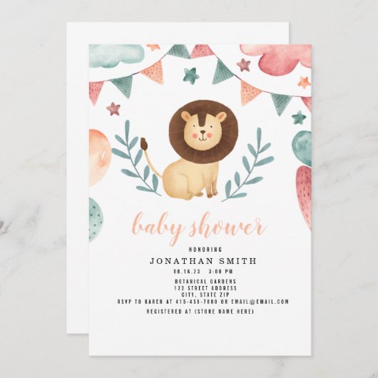 Baby shower, Waterverf dier Save The Date (Voorkant / Achterkant)