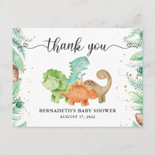 Baby shower Waterverf Dinosaur Dank u Briefkaart