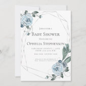 Baby Shower | Waterverf Dusty Blue Floral Aankondiging (Voorkant)