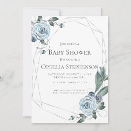 Baby Shower | Waterverf Dusty Blue Floral Aankondiging