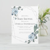 Baby Shower | Waterverf Dusty Blue Floral Aankondiging (Staand voorkant)