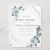Baby Shower | Waterverf Dusty Blue Floral Aankondiging (Voorkant)