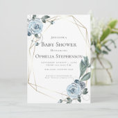 Baby Shower | Waterverf Dusty Blue Floral Aankondiging (Staand voorkant)