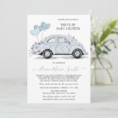 Baby shower Waterverf Floral Blue Car Kaart (Staand voorkant)