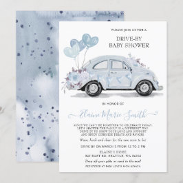 Baby shower Waterverf Floral Blue Car Kaart