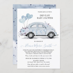 Baby shower Waterverf Floral Blue Car Kaart