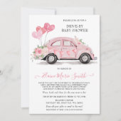 Baby shower Waterverf Floral roze auto Kaart (Voorkant)