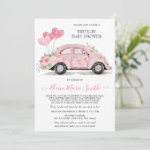 Baby shower Waterverf Floral roze auto Kaart (Staand voorkant)