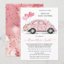 Baby shower Waterverf Floral roze auto Kaart