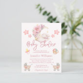 baby shower waterverf florale maan roze uitnodigin (Staand voorkant)