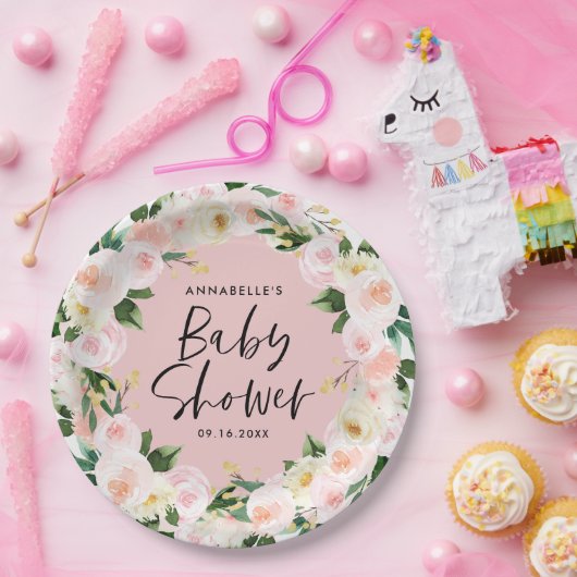 Baby shower waterverf geel girale script papieren bordje (Feest)