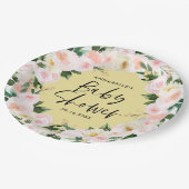 Baby shower waterverf geel girale script papieren bordje (Gekanteld)