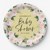 Baby shower waterverf geel girale script papieren bordje (Voorkant)