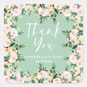 Baby shower waterverf girly dank u vierkante sticker