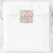 Baby shower waterverf groen girly florly script vierkante sticker (Tas)
