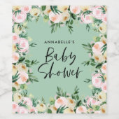Baby shower waterverf groen girly florly script wijn etiket (Enkel label)