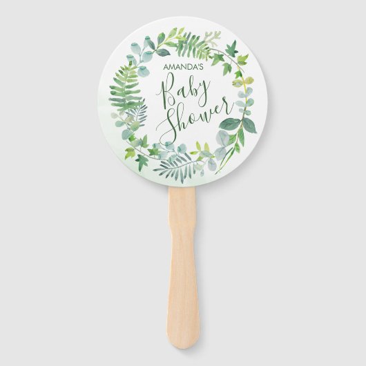 Baby shower Waterverf groen krans Handwaaier (Voorkant)