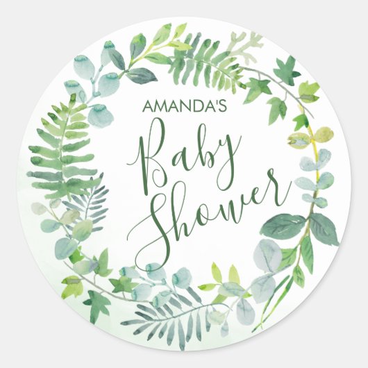 Baby shower Waterverf groen krans Ronde Sticker (Voorkant)