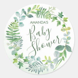 Baby shower Waterverf groen krans Ronde Sticker