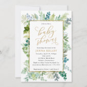 Baby shower, Waterverf Groene en goudolie Kaart (Voorkant)