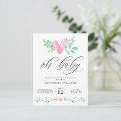 BABY SHOWER | Waterverf Hart Floral Briefkaart (Staand voorkant)