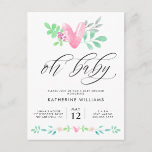 BABY SHOWER Waterverf Hart Floral Briefkaart