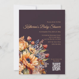 Baby shower-Waterverf Herfst Bloemen-Paarse Kaart