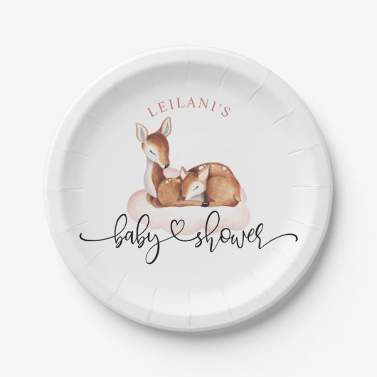 Baby shower Waterverf Herten Roze Wolk Papieren Bordje (Voorkant)