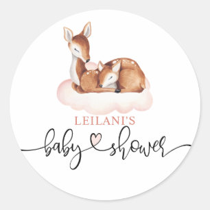 Baby shower Waterverf Herten Roze Wolk Ronde Sticker