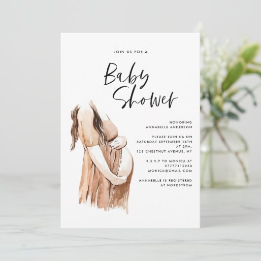 Baby shower waterverf illustratie eenvoudig script (Staand voorkant)