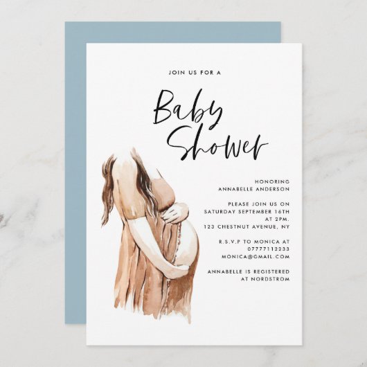 Baby shower waterverf illustratie eenvoudig script (Voorkant / Achterkant)