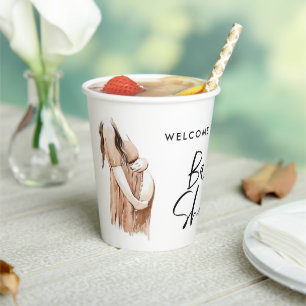 Baby shower waterverf illustratie eenvoudig script papieren bekers