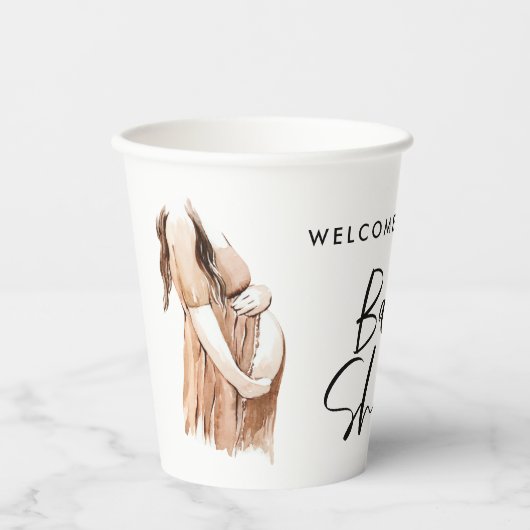 Baby shower waterverf illustratie eenvoudig script papieren bekers (Voorkant)