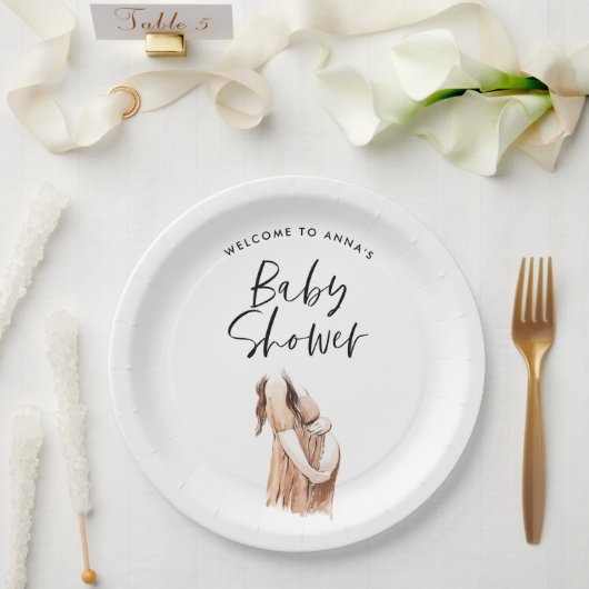 Baby shower waterverf illustratie eenvoudig script papieren bordje (Huwelijk)